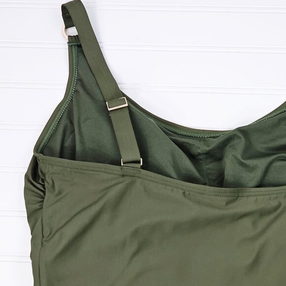 DNKY Women's Moss Green Shirred Figure Flattering One Piece Swimsuit Size XL NWT - Picture 7 of 16